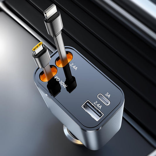 Caricabatterie Auto Con Cavo USB-C / Lightning Techsuit C1 NanoVoltX, 69W, 3A, 1 x USB-A - 1 x USB-C, Grigio