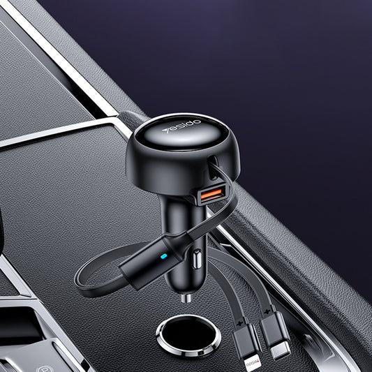 Chargeur de voiture avec câble USB-C / Lightning Yesido Y61, 53W, 3A, 1 x USB-A, Noir