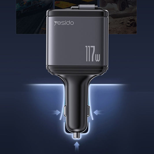 Chargeur de voiture avec câble USB-C / Lightning Yesido Y63 Display, 117W, 3A, 1 x USB-A - 1 x USB-C, Gris
