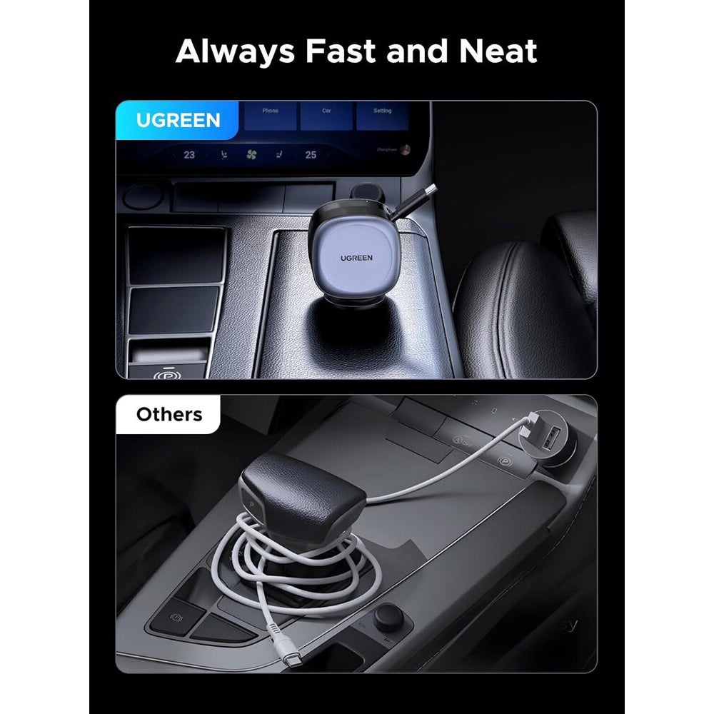 Chargeur de voiture avec câble USB-C UGREEN EC601, 75W, 3A, 1 x USB-A - 1 x USB-C, Gris