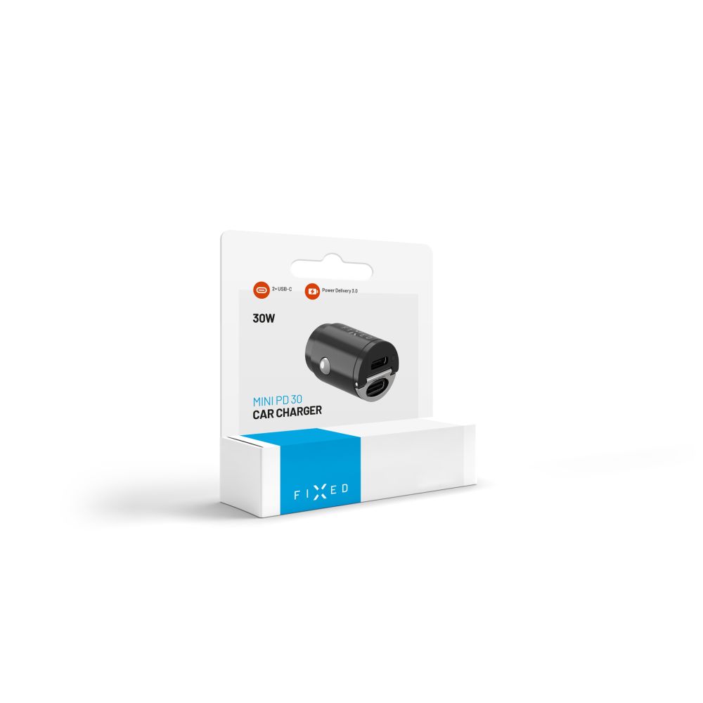 Caricabatterie Auto Fixed, 30W, 3A, 2 x USB-C, Nero