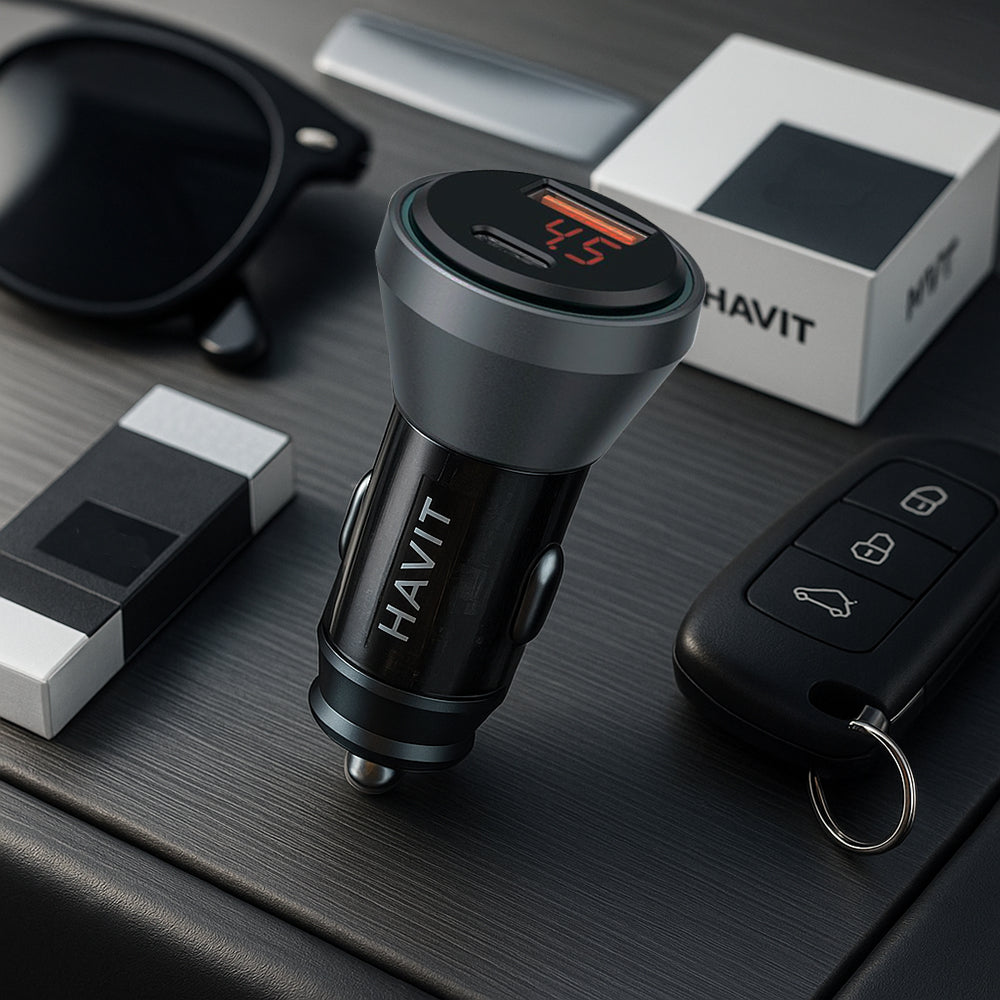 Caricabatterie Auto HAVIT CC2017, 45W, 3A, 1 x USB-A - 1 x USB-C, Nero Blu