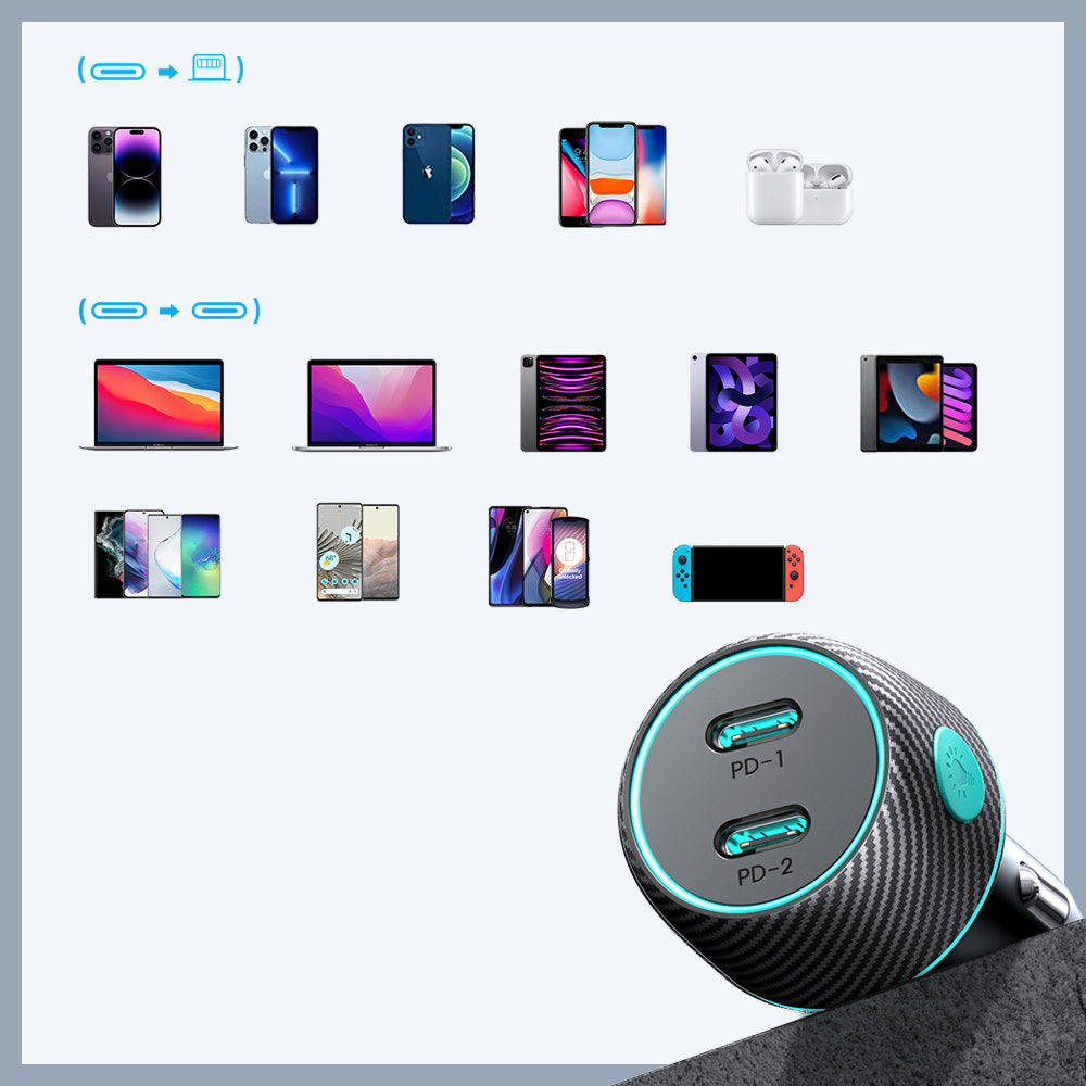 Joyroom Caricabatterie da auto JR-CCN02, 70W, 3A, 2 x USB-C, nero