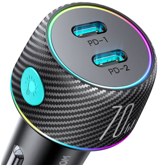 Chargeur de voiture Joyroom JR-CCN02, 70W, 3A, 2 x USB-C, noir