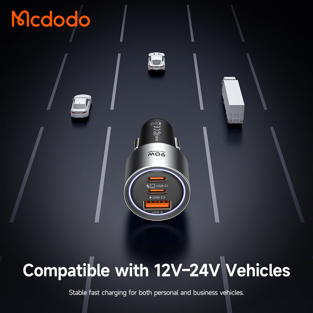 Chargeur Auto McDodo CC-3110 Gana, 90W, 3A, 1 x USB-A - 2 x USB-C, Noir