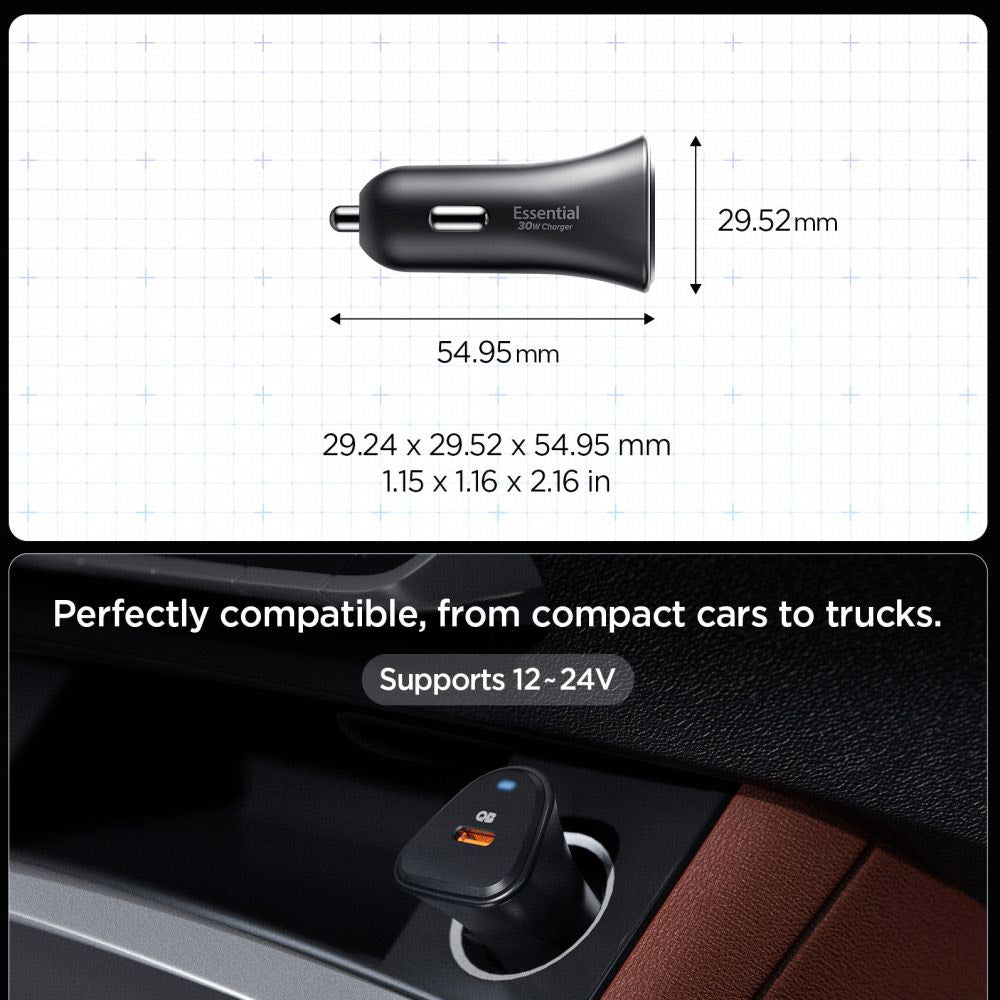 Chargeur de voiture Spigen EV301 Essential, 30W, 3A, 1 x USB-C, Noir ACP08699