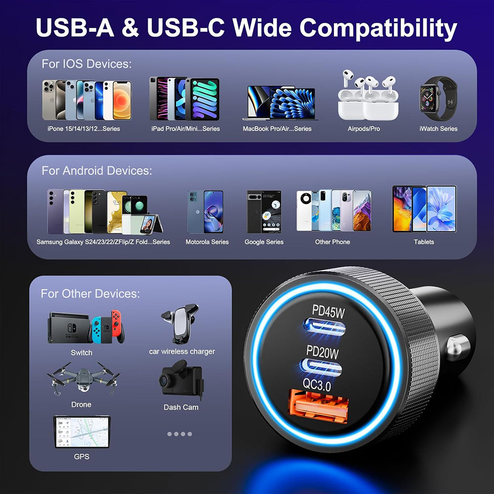 Chargeur Auto Techsuit C6 DriveBoost, 60W, 3A, 1 x USB-A - 2 x USB-C, Argenté