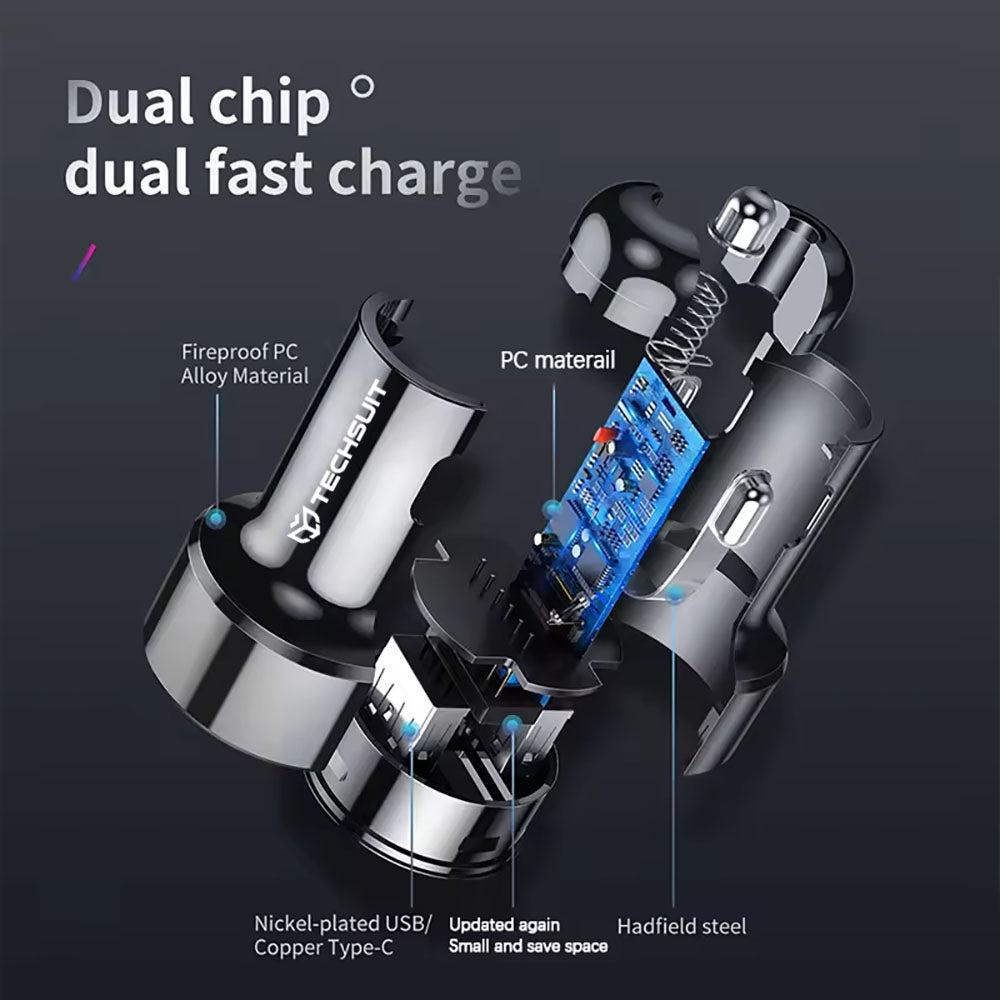 Caricabatterie Auto Techsuit TE-P31 Premium, 48W, 3A, 1 x USB-A - 1 x USB-C, Nero