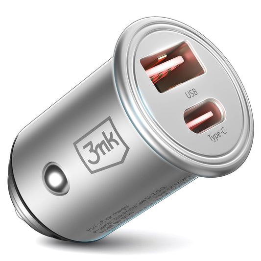 Autoladegerät 3MK HyperCharger, 30W, 5A, 1 x USB-A - 1 x USB-C, Silber