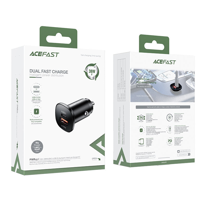Auto-Ladegerät Acefast B1, 38W, 3A, 1 x USB-A - 1 x USB-C, Schwarz