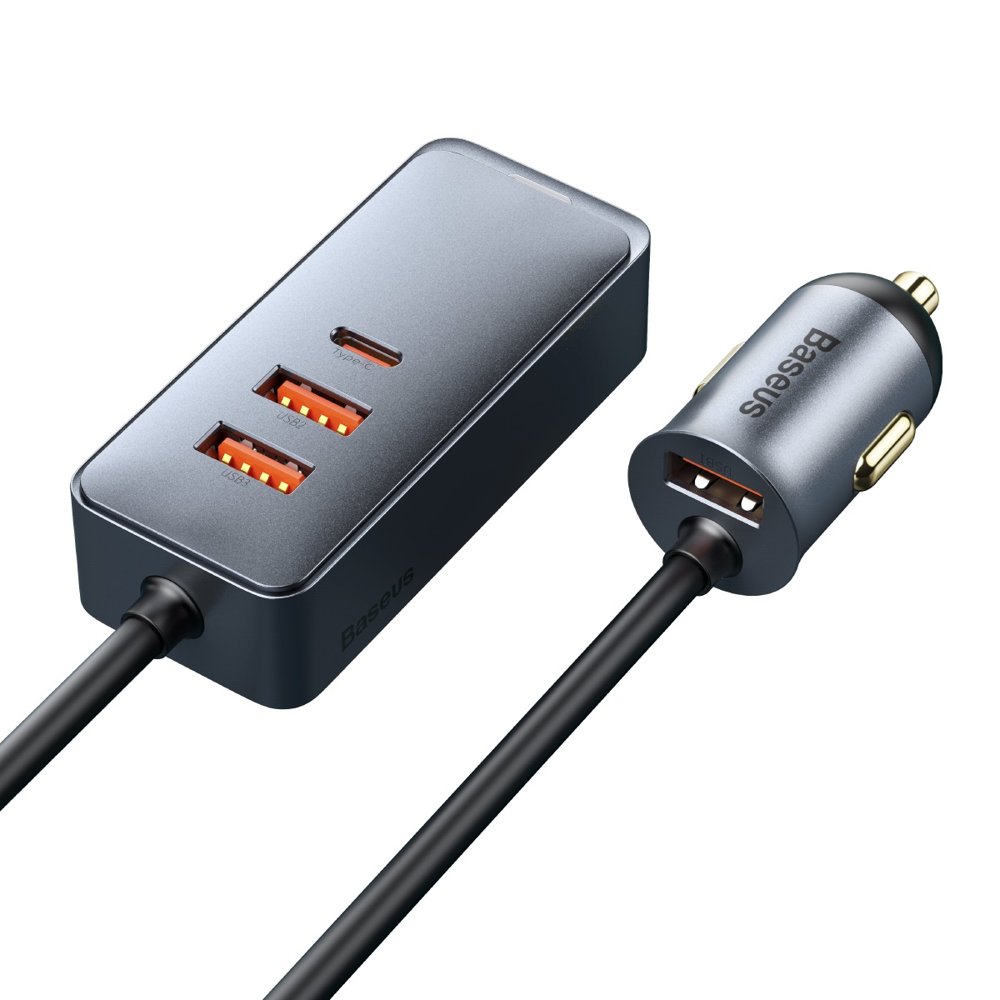 Chargeur Auto Baseus Share Together, 120W, 3A, 3 x USB-A - 1 x USB-C, Gris CCBT-B0G