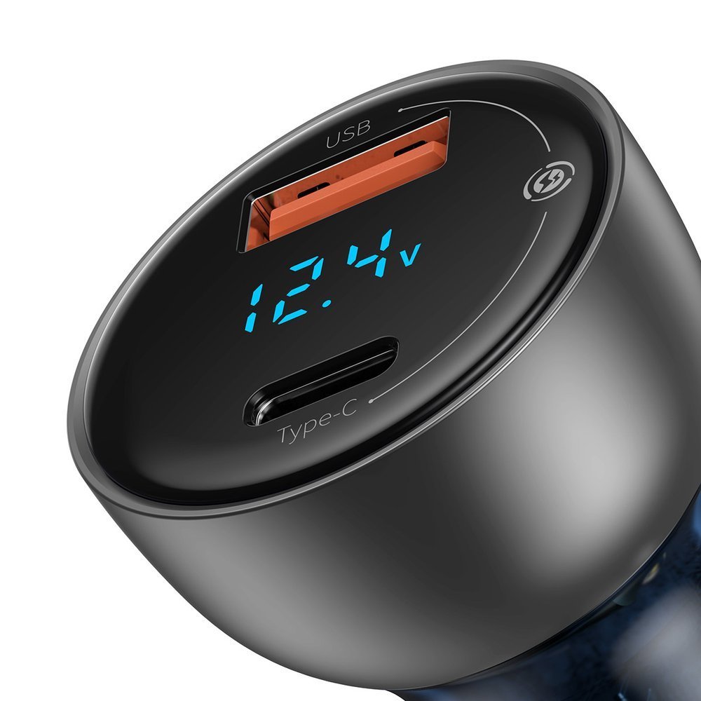 Baseus KFZ-Ladegerät 65W | 1x USB-A & 1x USB-C | Grau | Digital-Display