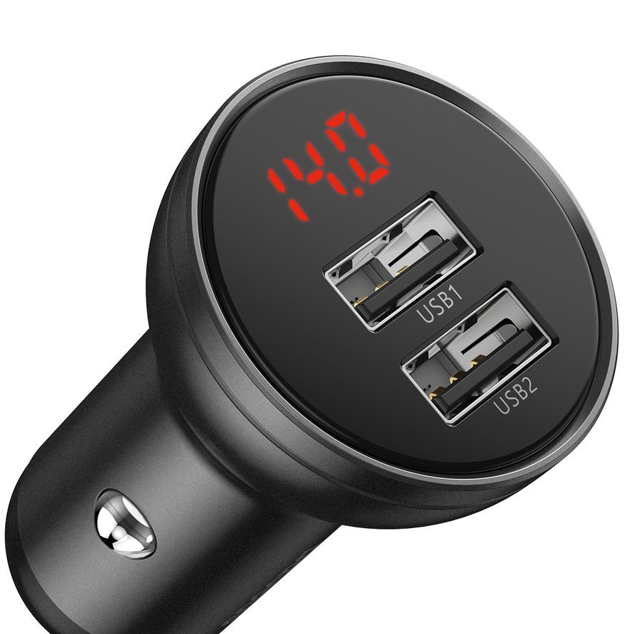 Caricabatterie da auto con display digitale Baseus, 24W, 2,4A, 2 x USB-A, grigio CCBX-0G