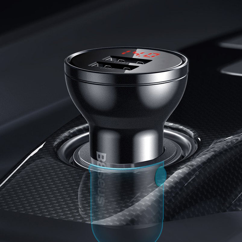 Caricabatterie da auto con display digitale Baseus, 24W, 2,4A, 2 x USB-A, grigio CCBX-0G