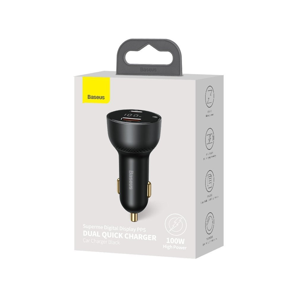 Baseus Superme KFZ-Ladegerät 100W | USB-A & USB-C | Schwarz | Digital-Display