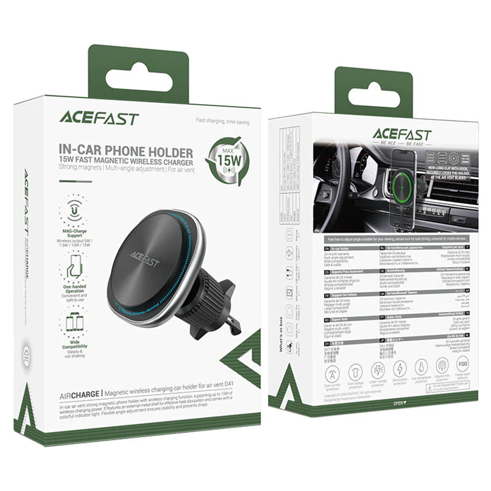 Chargeur Auto Sans Fil Acefast D41, 15W, 1.67A, Argenté