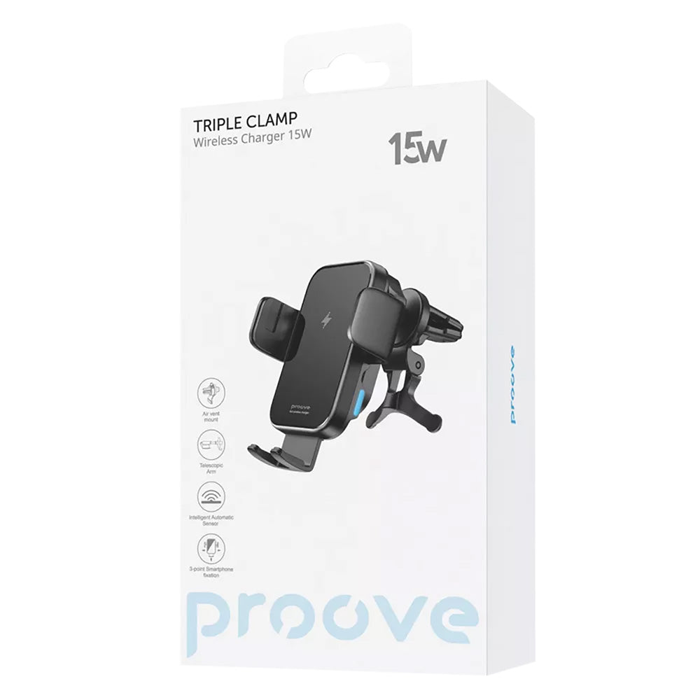 Auto Wireless Ladegerät Proove Triple Clamp, 15W, 1.67A, Schwarz WHTC15010001