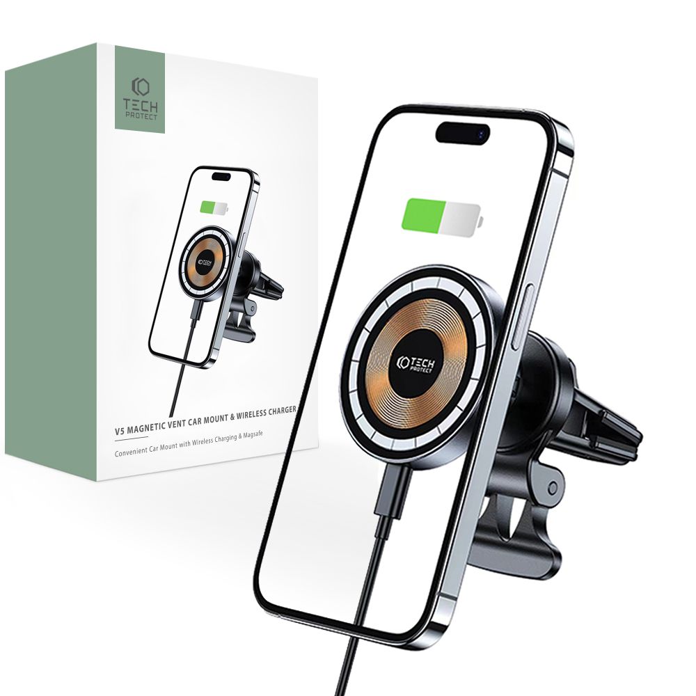 Caricabatterie da auto wireless Tech-Protect V5, 15W, 1,67A, nero