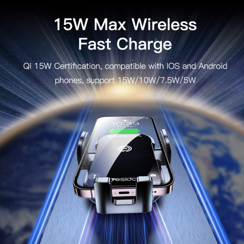 Caricabatterie Auto Wireless Yesido C197, 15W, 1.67A, Nero