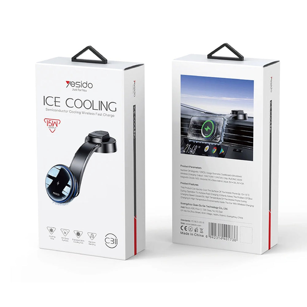 Caricabatterie Auto Wireless Yesido C311, 15W, 1.67A, Nero