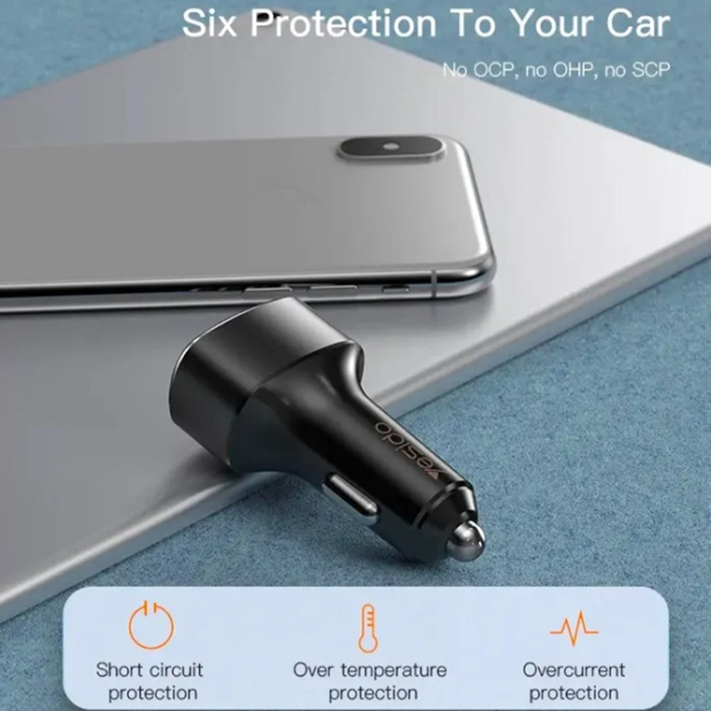 Caricabatterie Auto Yesido Y46, 42W, 3A, 3 x USB-A, Nero