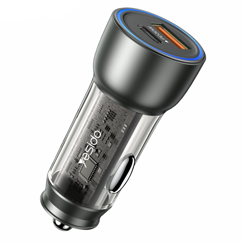 Auto-Ladegerät Yesido Y49, 30W, 3A, 1 x USB-A - 1 x USB-C, Grau