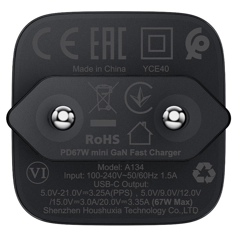 Chargeur Réseau Acefast A134, 67W, 3.35A, 1 x USB-C, Noir