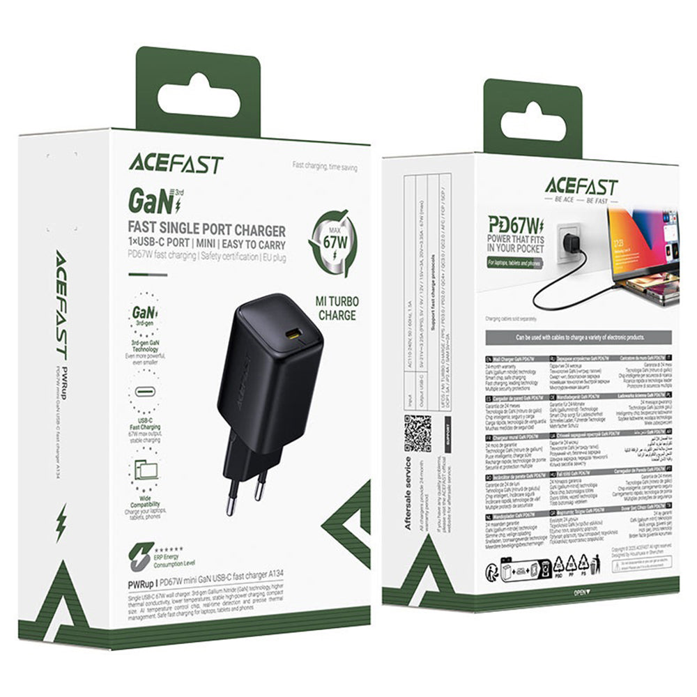Chargeur Réseau Acefast A134, 67W, 3.35A, 1 x USB-C, Noir