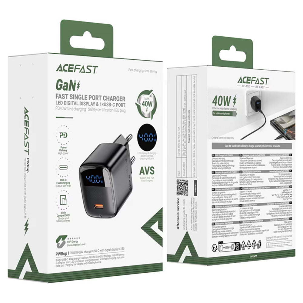 Caricabatterie Retea Acefast A135 Display, 45W, 3A, 1 x USB-C, Nero