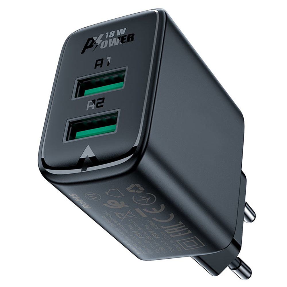 Caricabatterie Rete Acefast A33, 18W, 3A, 2 x USB-A, Nero