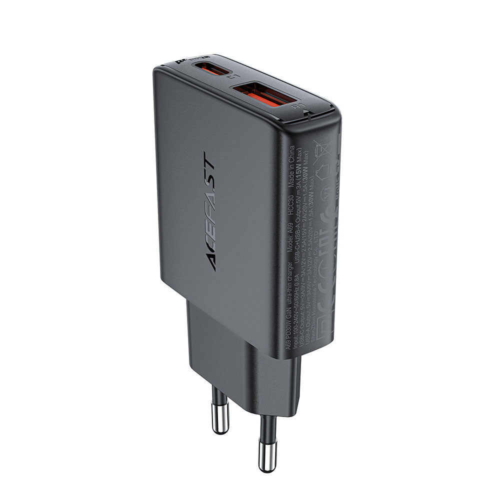 Caricabatterie Retea Acefast A69, 30W, 3A, 1 x USB-A - 1 x USB-C, Nero