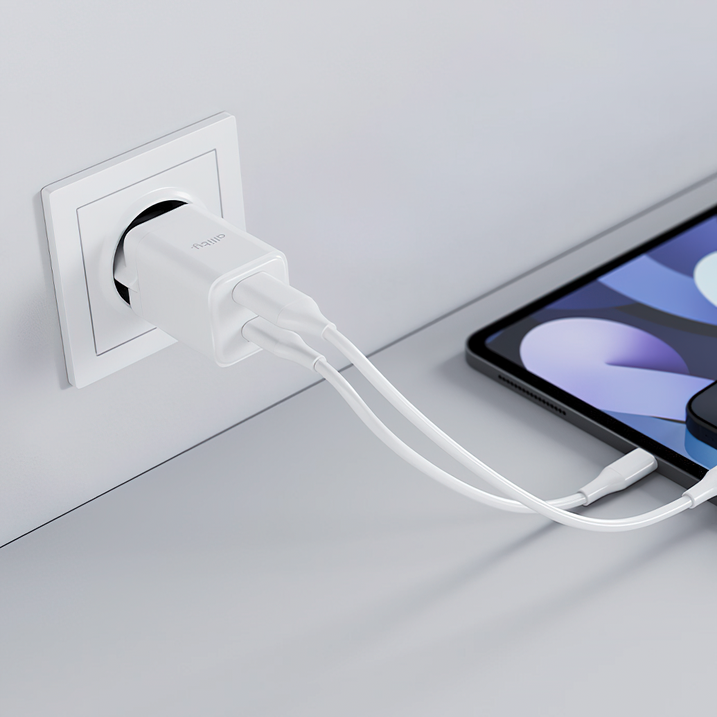 Chargeur Réseau Allity. ATC-01-30WAC Mini, 30W, 3A, 1 x USB-A - 1 x USB-C, Blanc.
