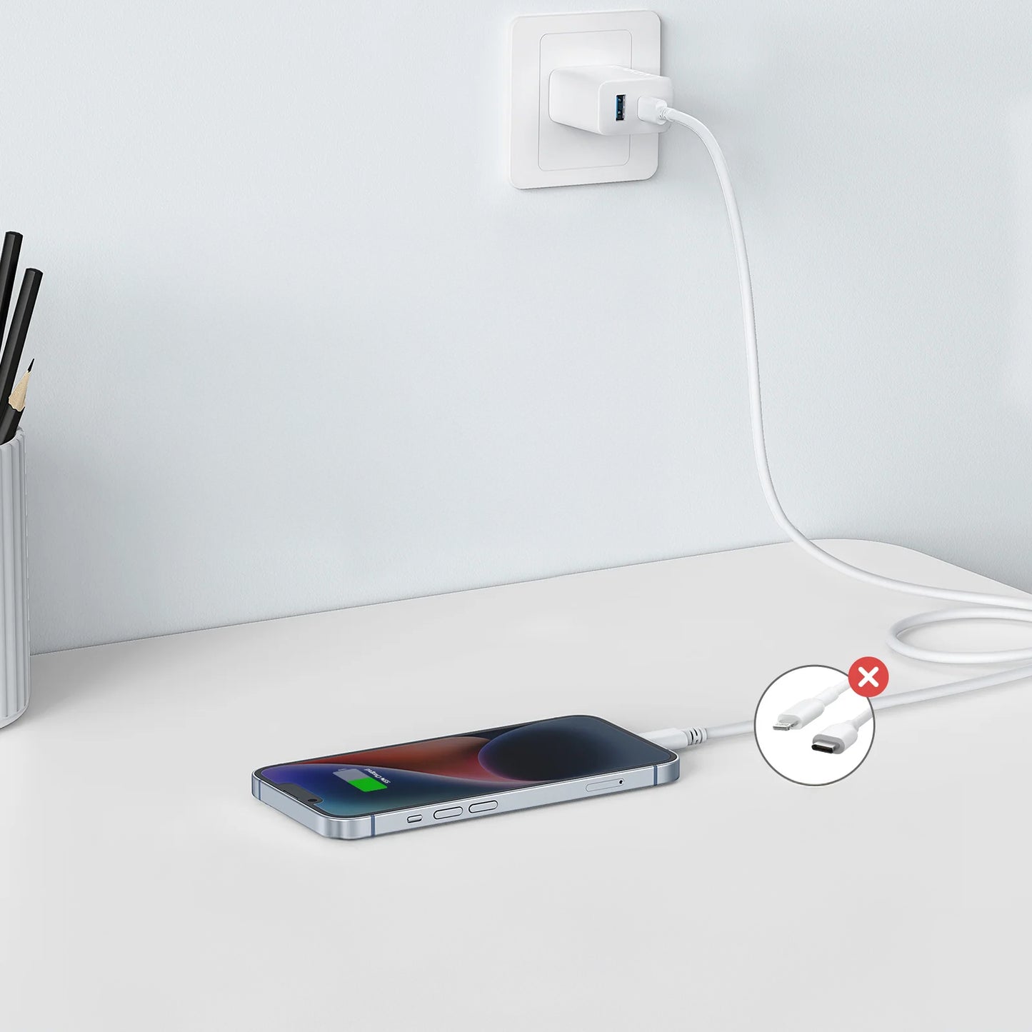 Anker 312 Caricabatterie di rete, 20W, 3A, 1 x USB-A - 1 x USB-C, Bianco A2348G21