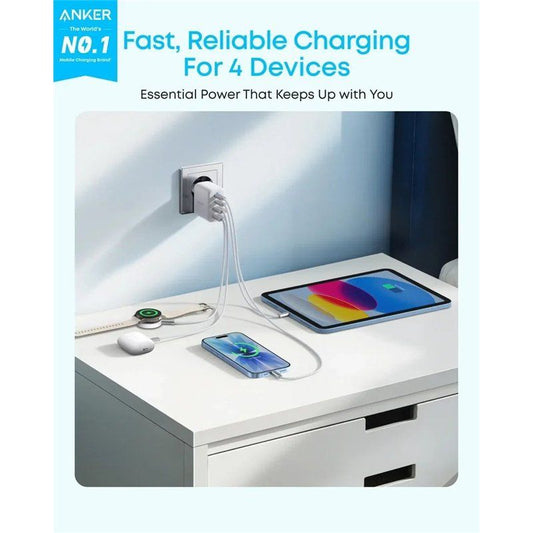 Chargeur secteur Anker Zolo, 50W, 3A, 2 x USB-A - 2 x USB-C, Blanc A121EG21