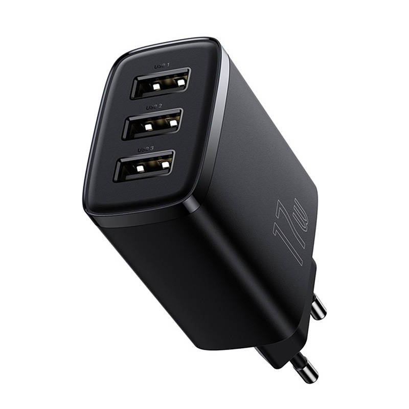 Chargeur réseau Baseus Compact 3U, 17W, 2.1A, 3 x USB-A, Noir CCXJ020101
