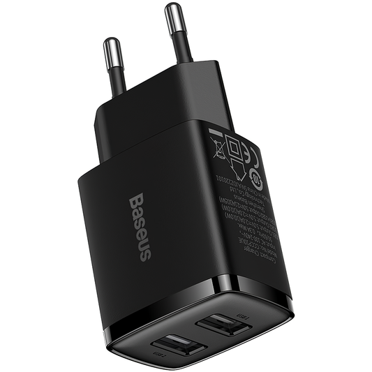 Baseus Kompaktes Netzwerk-Ladegerät, 10.5W, 2.1A, 2 x USB-A, Schwarz CCXJ010201
