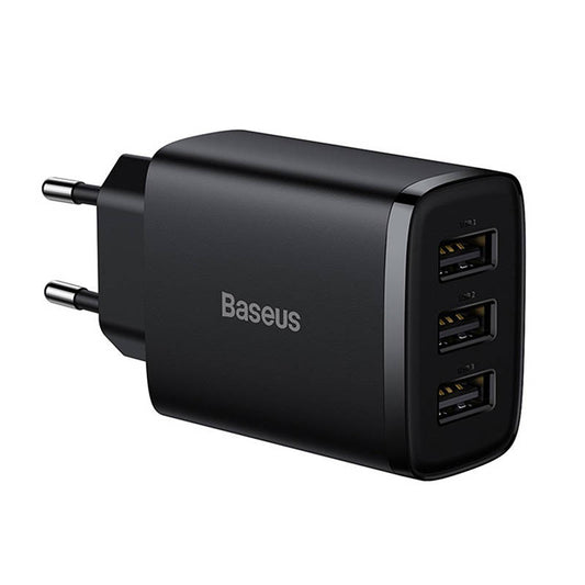 Netzwerk-Ladegerät Baseus Compact 3U, 17W, 2,1A, 3 x USB-A, Schwarz CCXJ020101