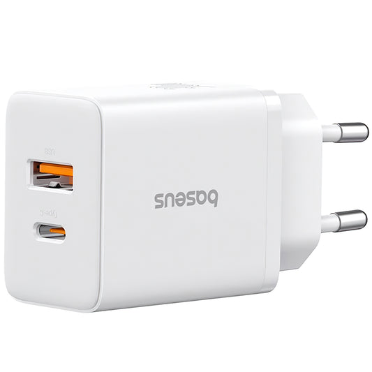 Chargeur réseau Baseus Cube, 30W, 2.4A, 1 x USB-A - 1 x USB-C, blanc P10111404213-00