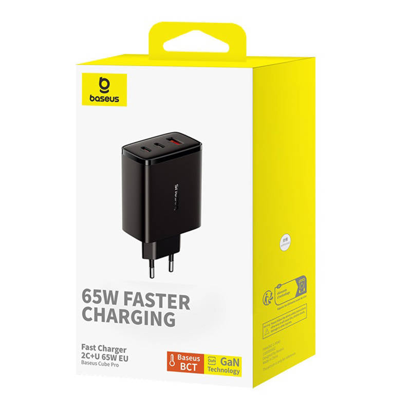 Chargeur Réseau Baseus Cube Pro, 65W, 3.25A, 1 x USB-A - 2 x USB-C, Noir P10152301113-00