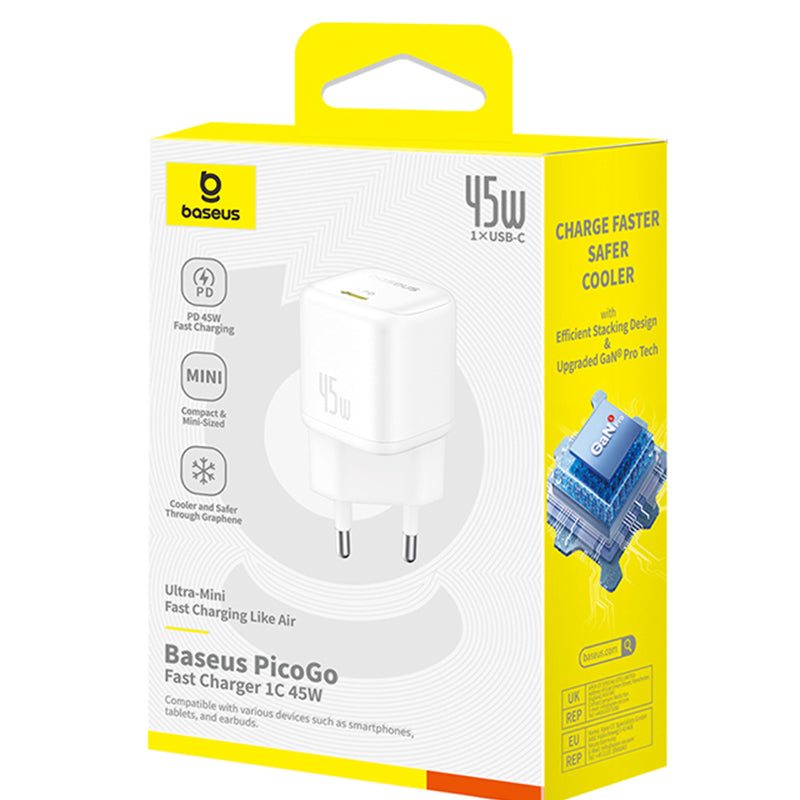 Caricabatterie Rete Baseus PicoGo, 45W, 3A, 1 x USB-C, Bianco P10176800213-00