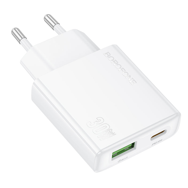 Caricatore di rete Borofone BN25 Wish, 30W, 3A, 1 x USB-A - 1 x USB-C, bianco