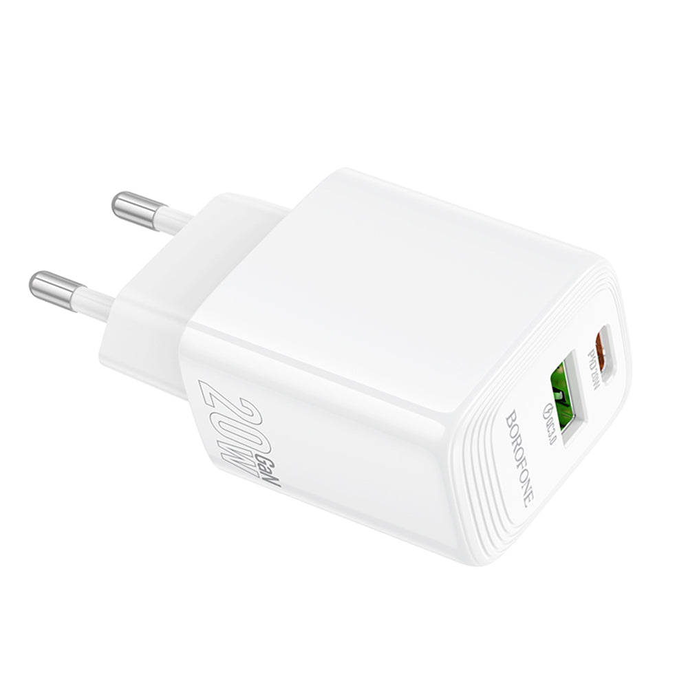 Netzladegerät Borofone BN27 Fuente, 20W, 3A, 1 x USB-A - 1 x USB-C, Weiß
