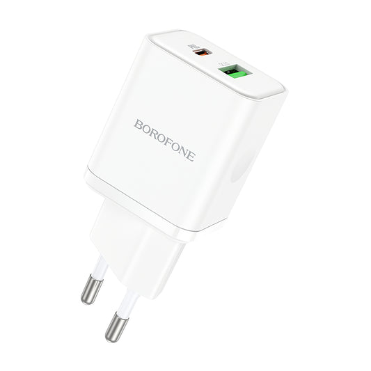 Caricatore di rete Borofone BN7, 20W, 3A, 1 x USB-A - 1 x USB-C, bianco