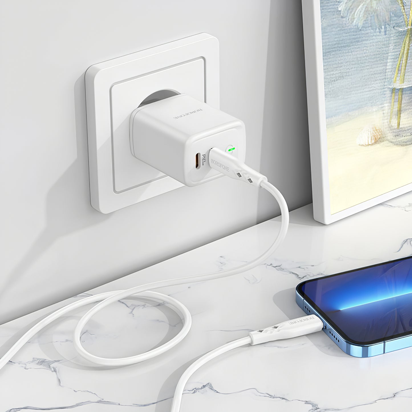 Netzwerk-Ladegerät Borofone BN9, 35W, 3A, 2 x USB-C, Weiß