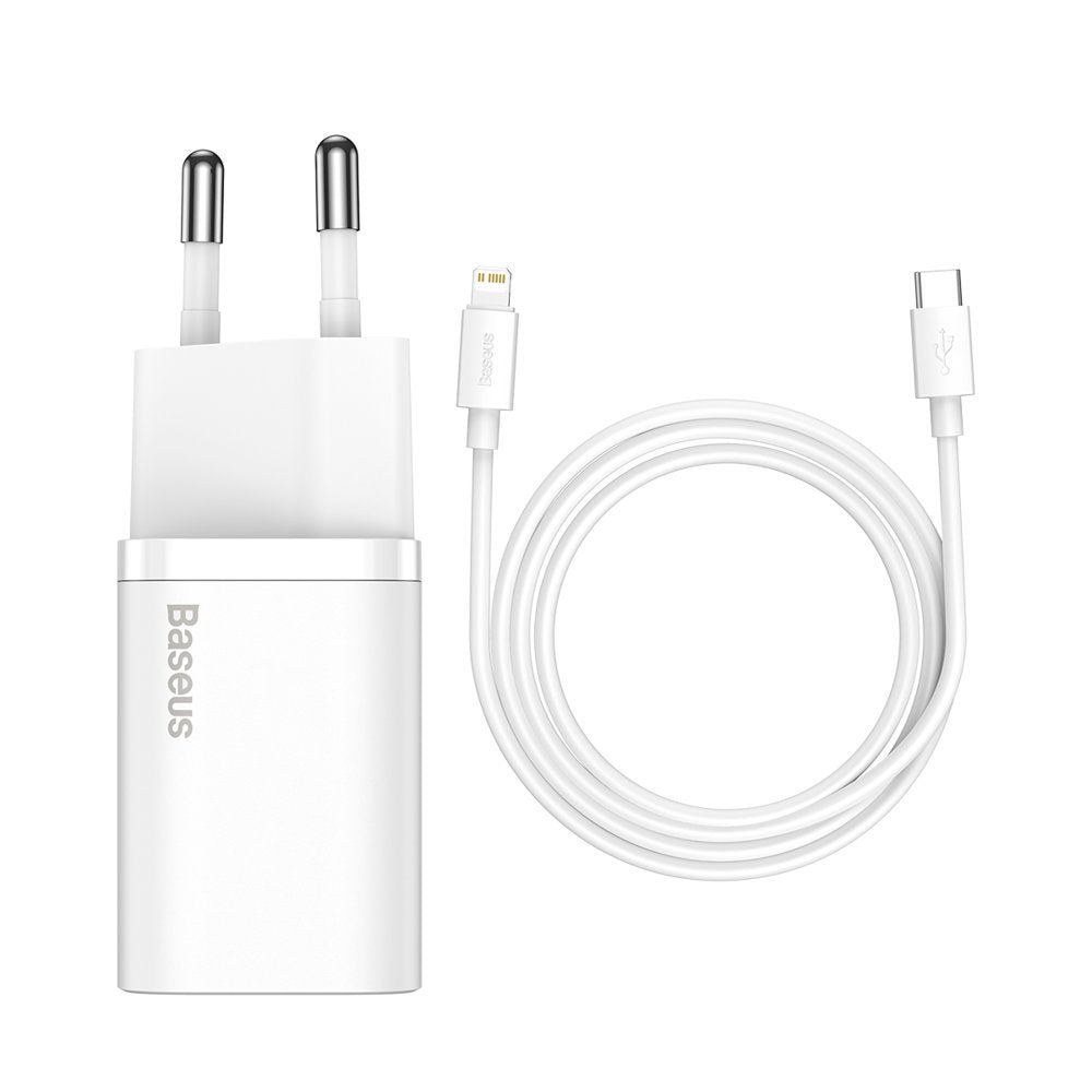 Baseus Super Si Netzwerk-Ladegerät mit Lightning-Kabel, 20W, 3A, 1 x USB-C, Weiß TZCCCSUP-B02
