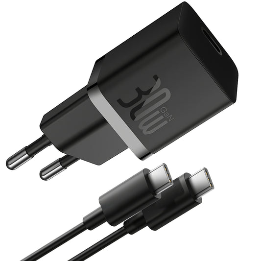 Caricatore di rete cablato USB-C GaN5S di Baseus, 30W, 3A, 1 x USB-C, nero P1011090902113113-00