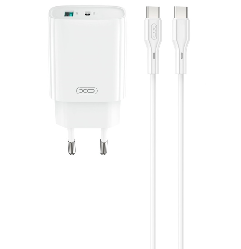 Chargeur réseau avec câble USB-C XO Design CE30, 30W, 3A, 1 x USB-A - 1 x USB-C, Blanc