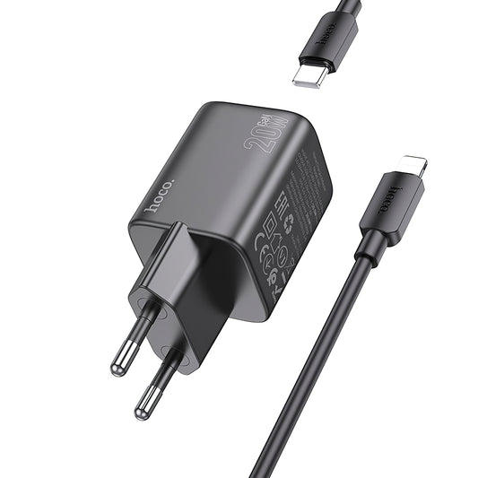 Chargeur réseau avec câble Lightning HOCO N40, 20W, 3A, 1 x USB-C, noir