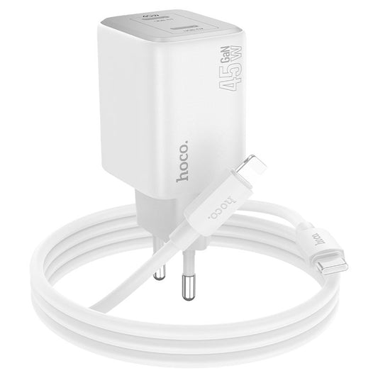 Chargeur réseau avec câble Lightning HOCO N42, 45W, 3A, 2 x USB-C, blanc