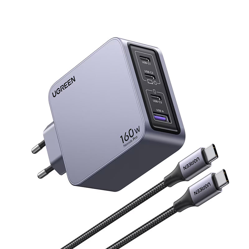 Caricabatterie da Rete con Cavo USB-C UGREEN X763 Nexode Pro, 160W, 3.25A, 1 x USB-A - 3 x USB-C, Grigio